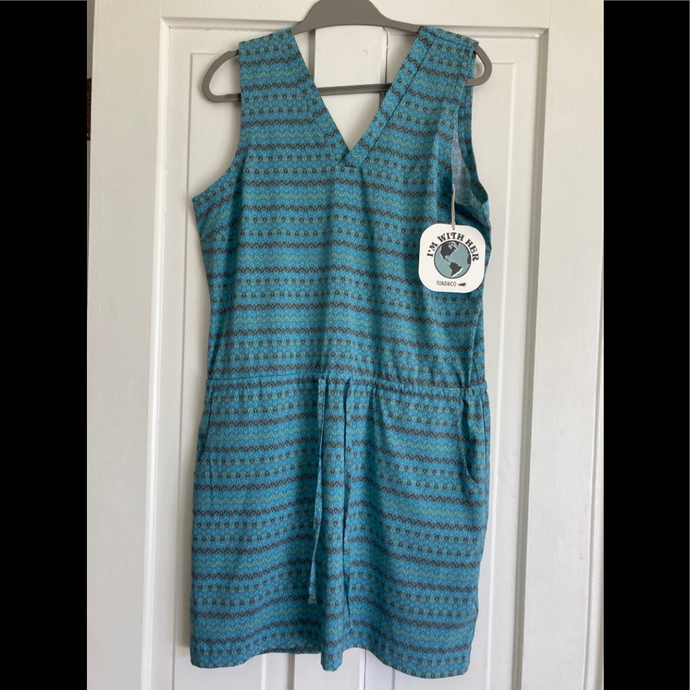 New Toad&Co Sunkissed Liv Dress North Shore Retro Print Size Large L Blue Sleeve